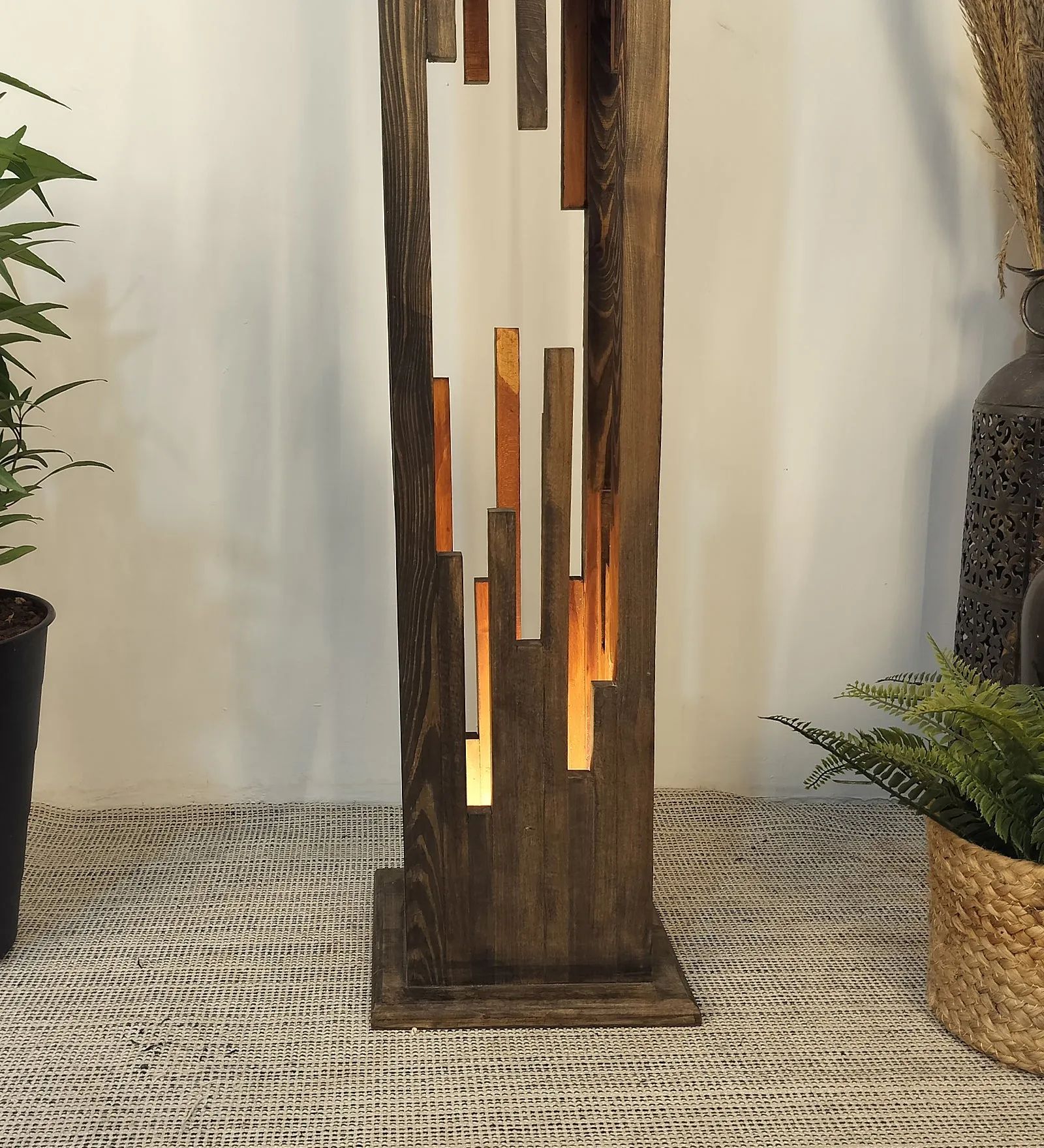 Disperse Diffused Lighting Wooden Floor Lamp with Brown Base (BULB NOT INCLUDED)