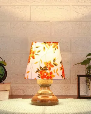 Elegant Floral Cotton Natural Wood Table Lamp | 6 x 8 inches