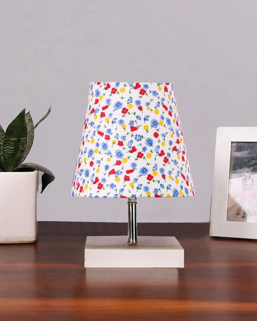 Elementary Cotton Square White Shaded Wood Table Lamp | 6 x 8 inches