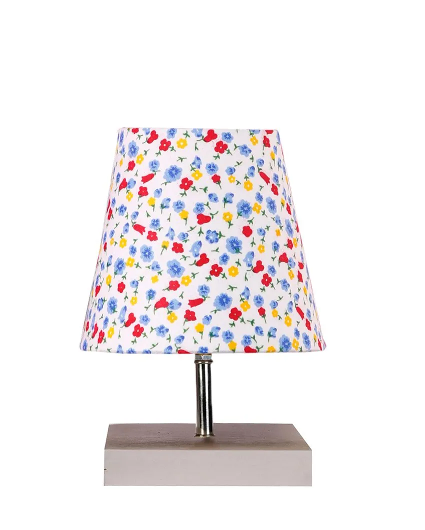 Elementary Cotton Square White Shaded Wood Table Lamp | 6 x 8 inches