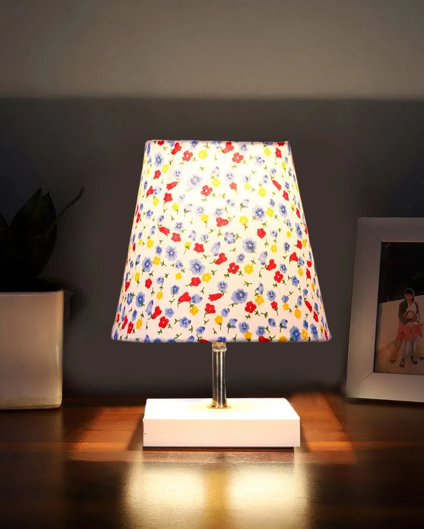 Elementary Cotton Square White Shaded Wood Table Lamp | 6 x 8 inches