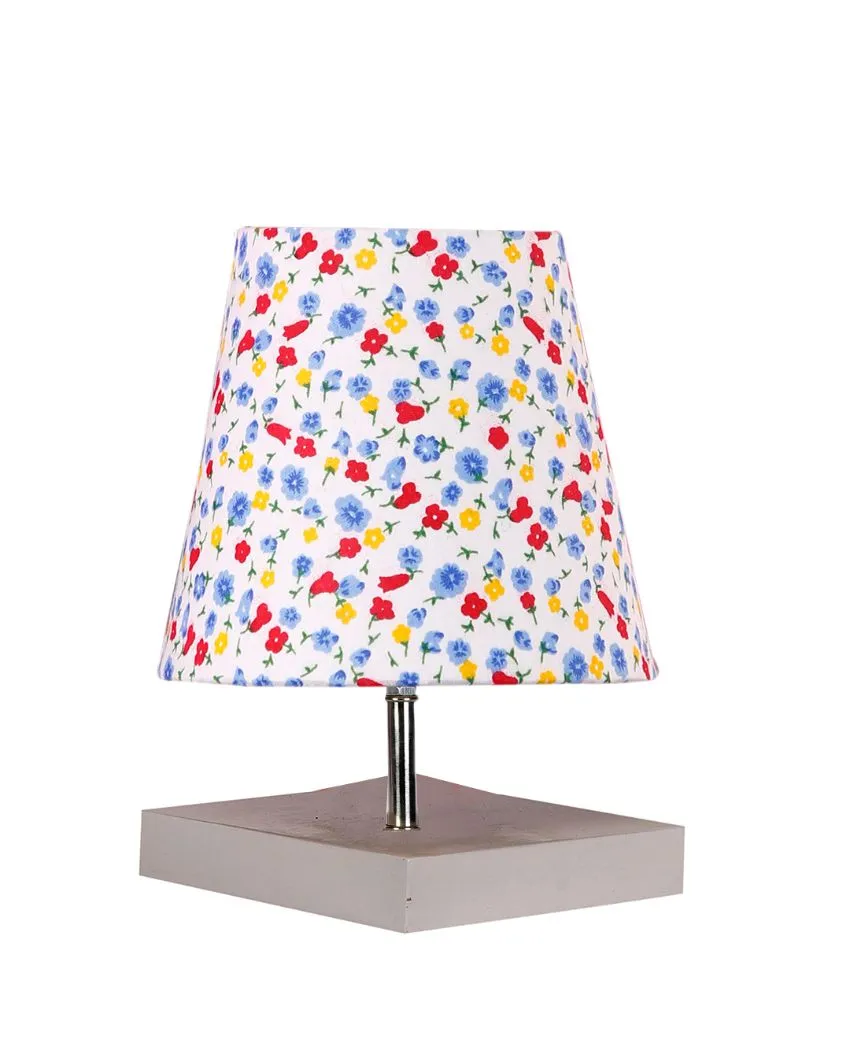 Elementary Cotton Square White Shaded Wood Table Lamp | 6 x 8 inches