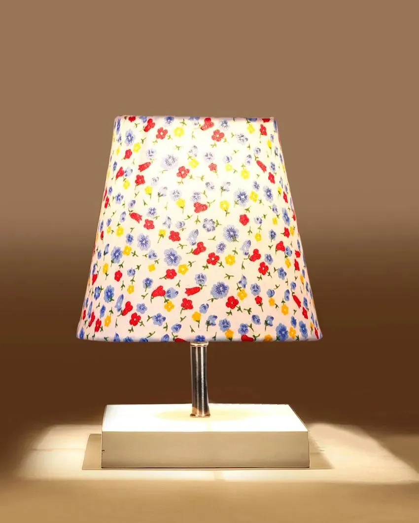 Elementary Cotton Square White Shaded Wood Table Lamp | 6 x 8 inches