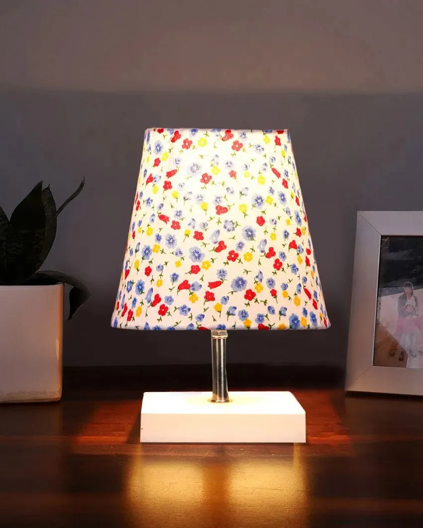 Elementary Cotton Square White Shaded Wood Table Lamp | 6 x 8 inches