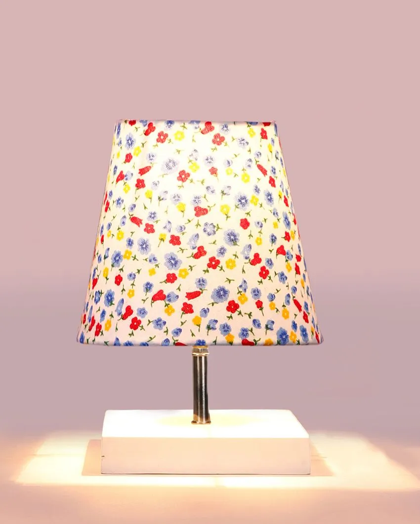 Elementary Cotton Square White Shaded Wood Table Lamp | 6 x 8 inches