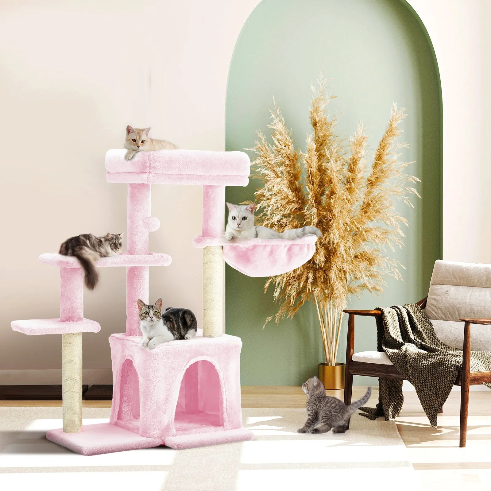 EROMMY 33 inches Multi-Level Cat Tree Cat Tower for Indoor Cats, Cat Condo with Scratching Post, Pink