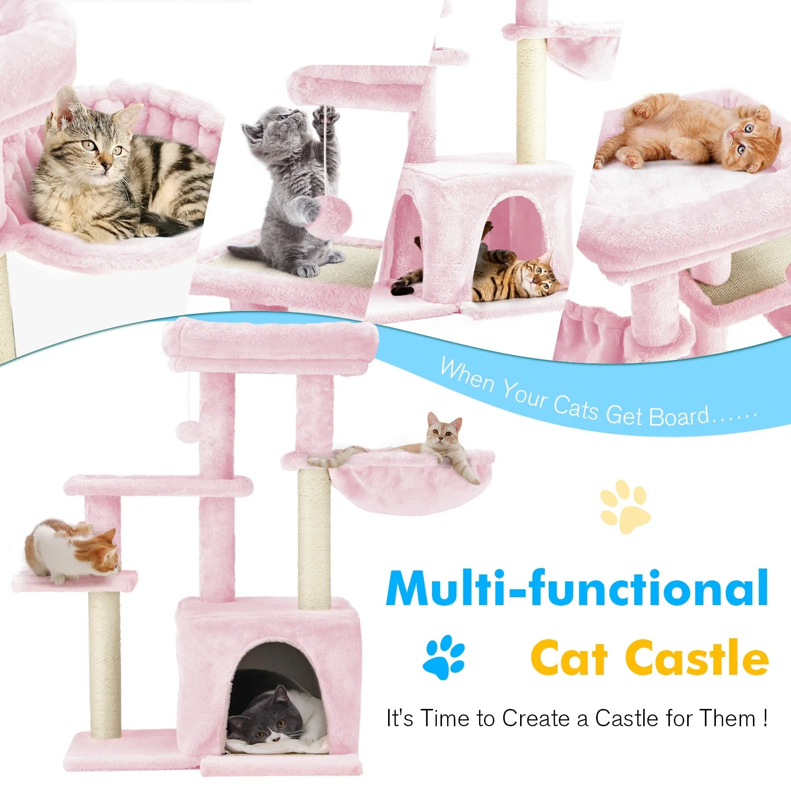 EROMMY 33 inches Multi-Level Cat Tree Cat Tower for Indoor Cats, Cat Condo with Scratching Post, Pink