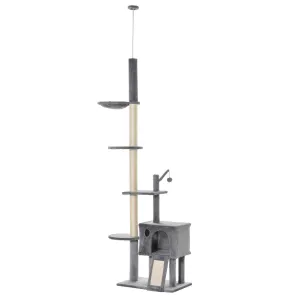 Floor-to-Ceiling Cat Climbing Toy Tower, 230-280cm - Light Grey