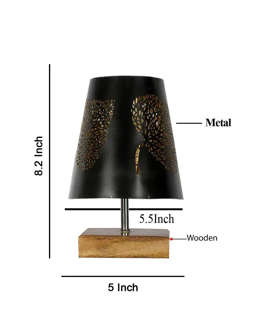 Leaf Metal Etching Table Lamp With Natural Wood Square Base | 6 x 8 inches