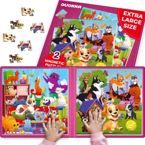 Magnetic Book 2x48 Pcs Puzzles for Kids | Cats & Dogs