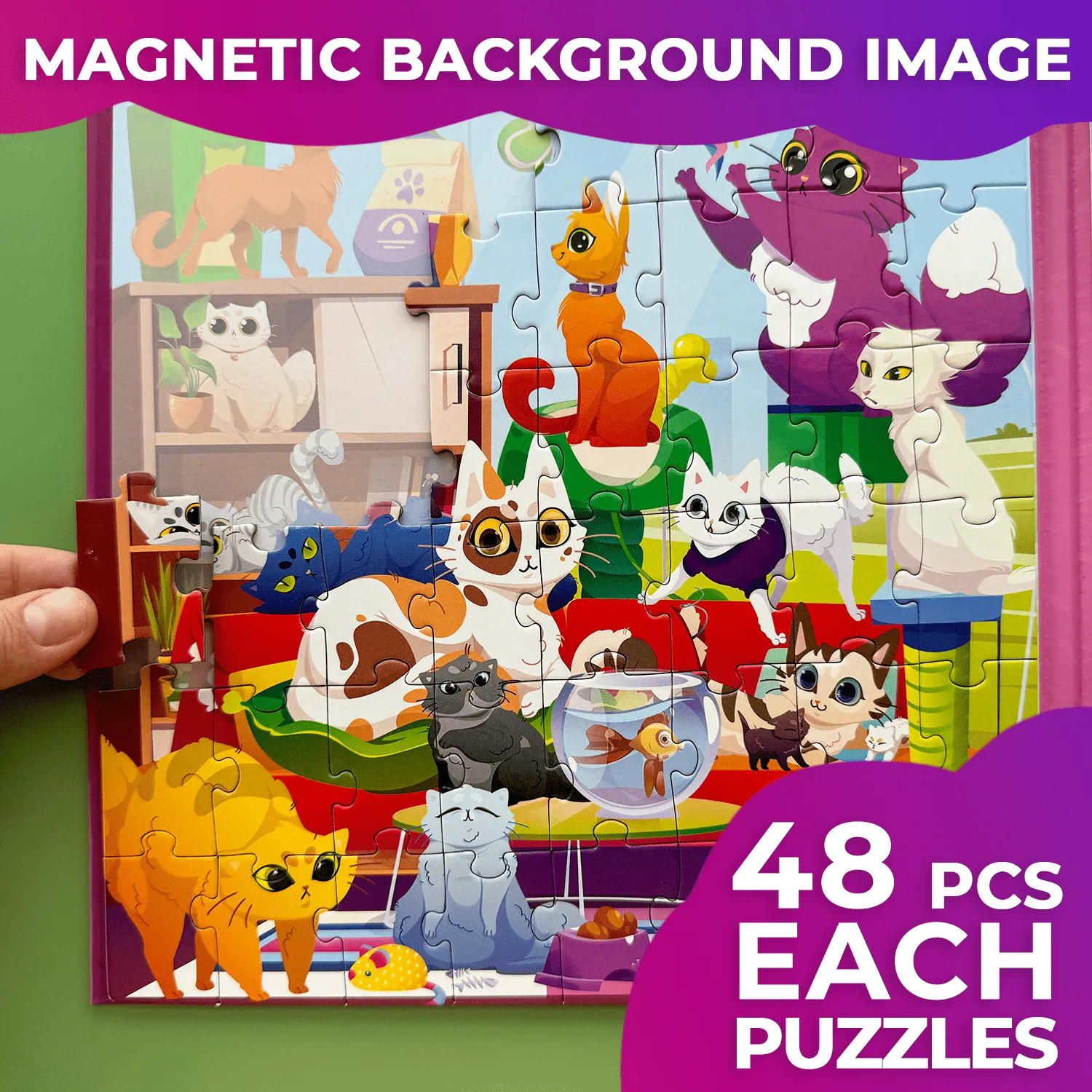 Magnetic Book 2x48 Pcs Puzzles for Kids | Cats & Dogs