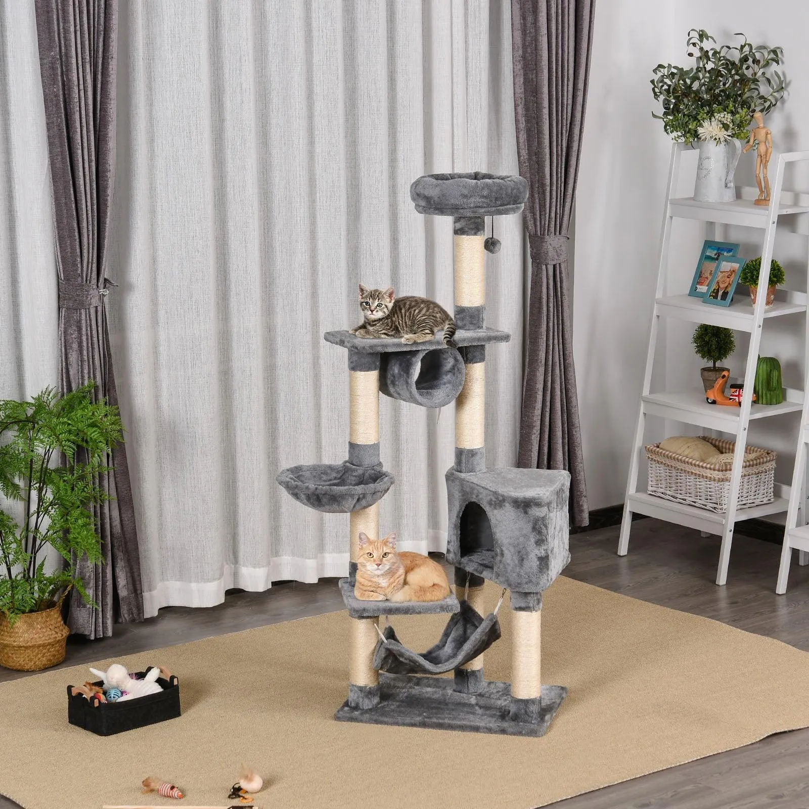 Multi-Level Cat Condo Tower, 154cm - Grey