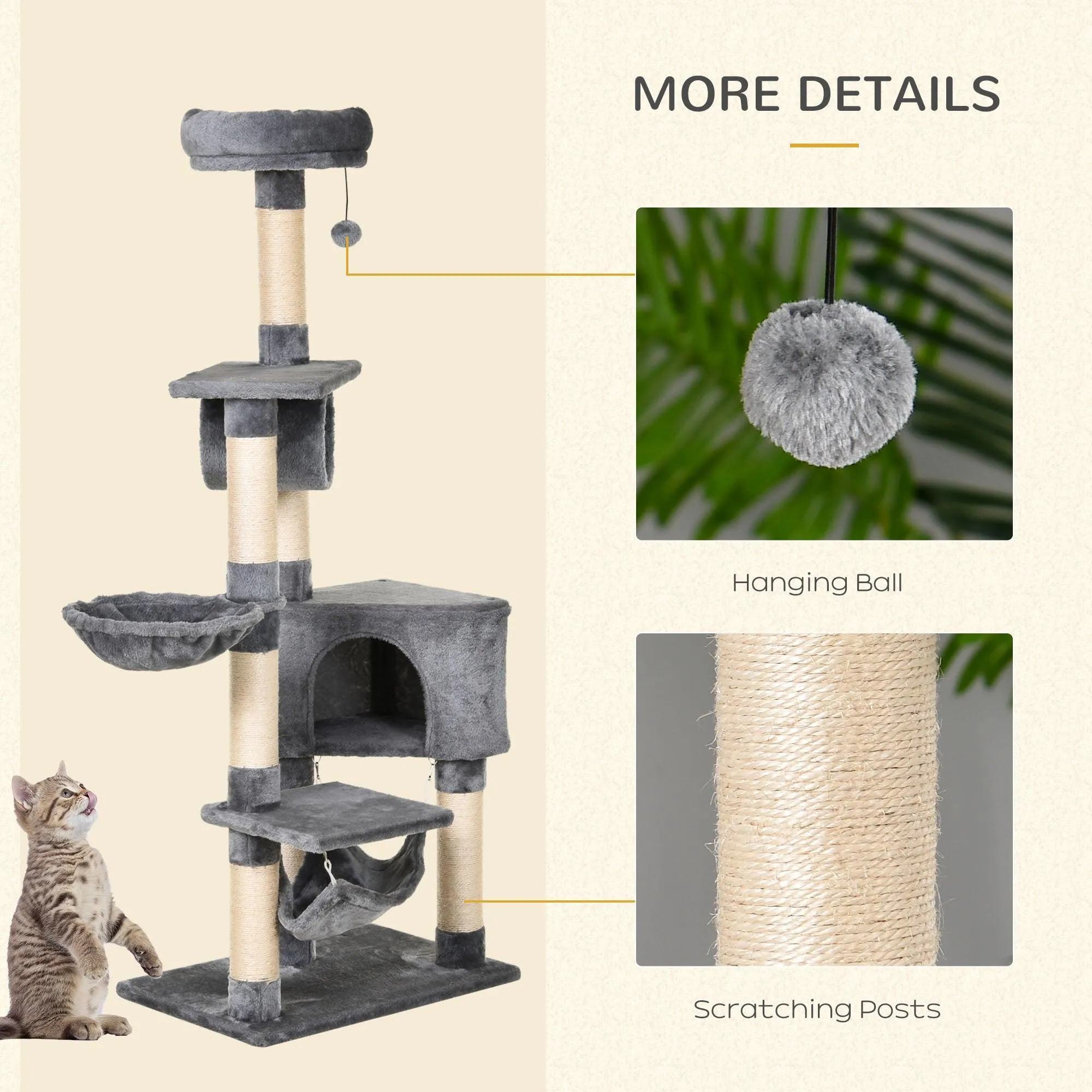 Multi-Level Cat Condo Tower, 154cm - Grey