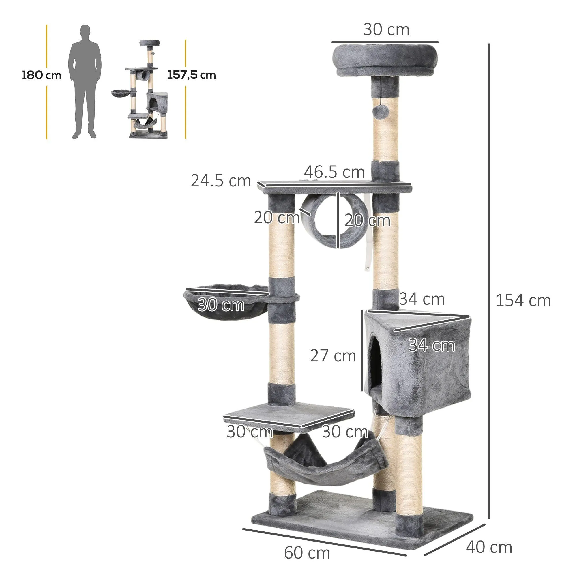 Multi-Level Cat Condo Tower, 154cm - Grey