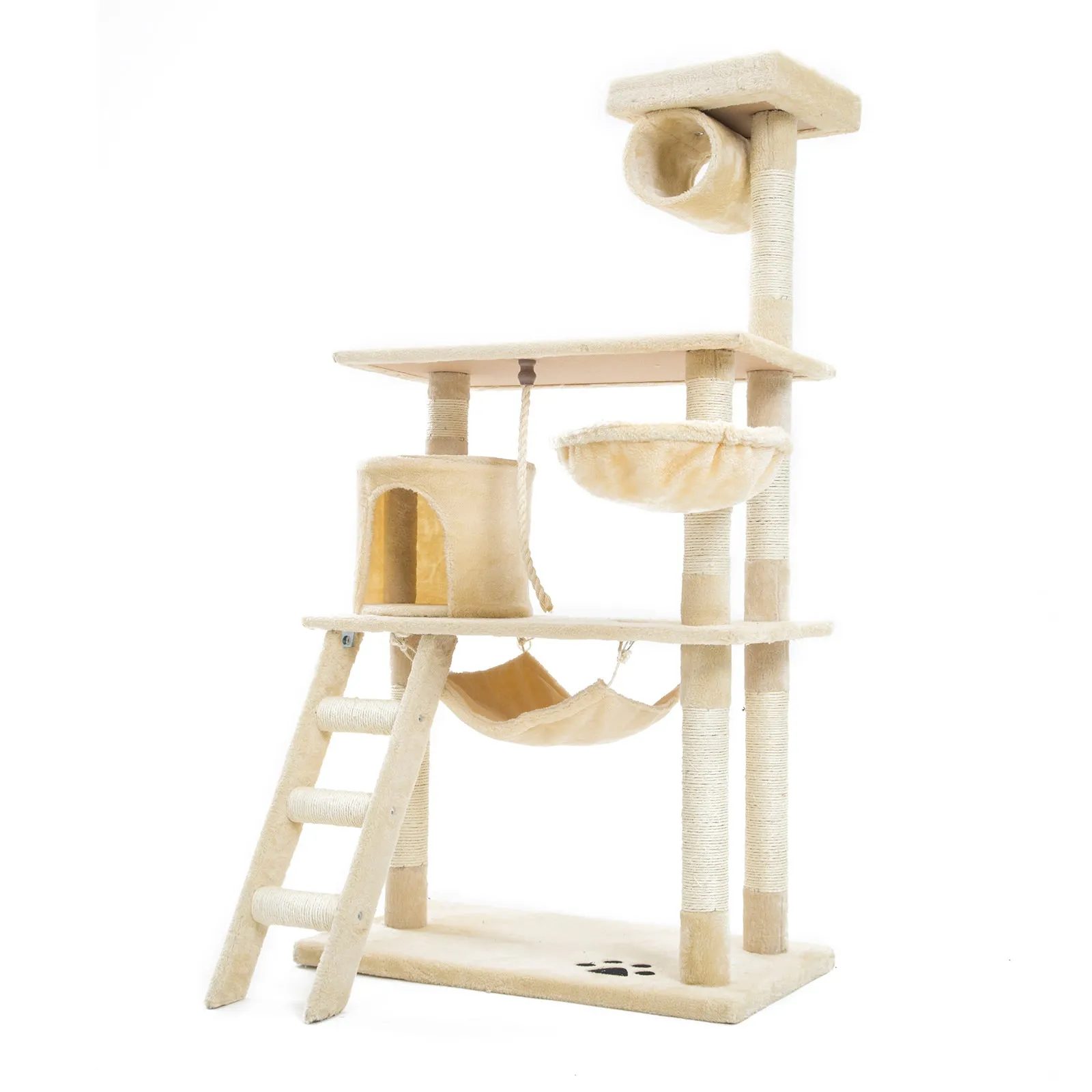 Multi-Level Cat Tree, 140cm, Plush Beige, Scratch Poles - Paw Mate