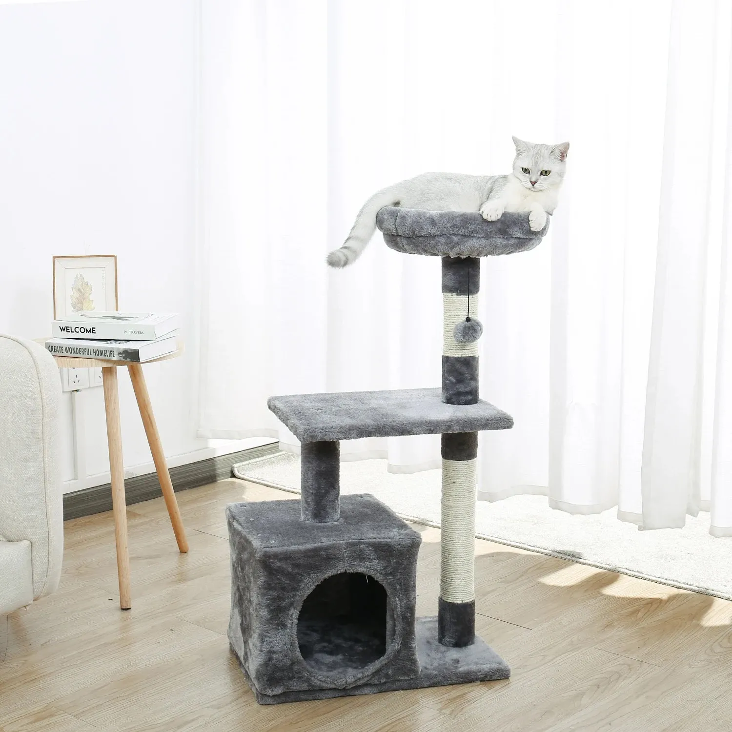 Multi-Level Cat Tree Tower with Scratching Post and Cozy Condo