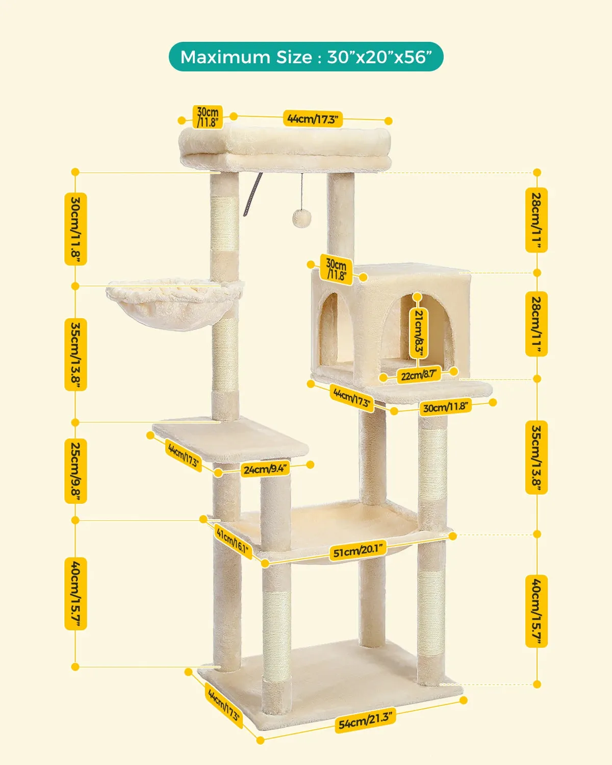 Multi-Level Cat Tree Tower with Scratching Post and Cozy Condo