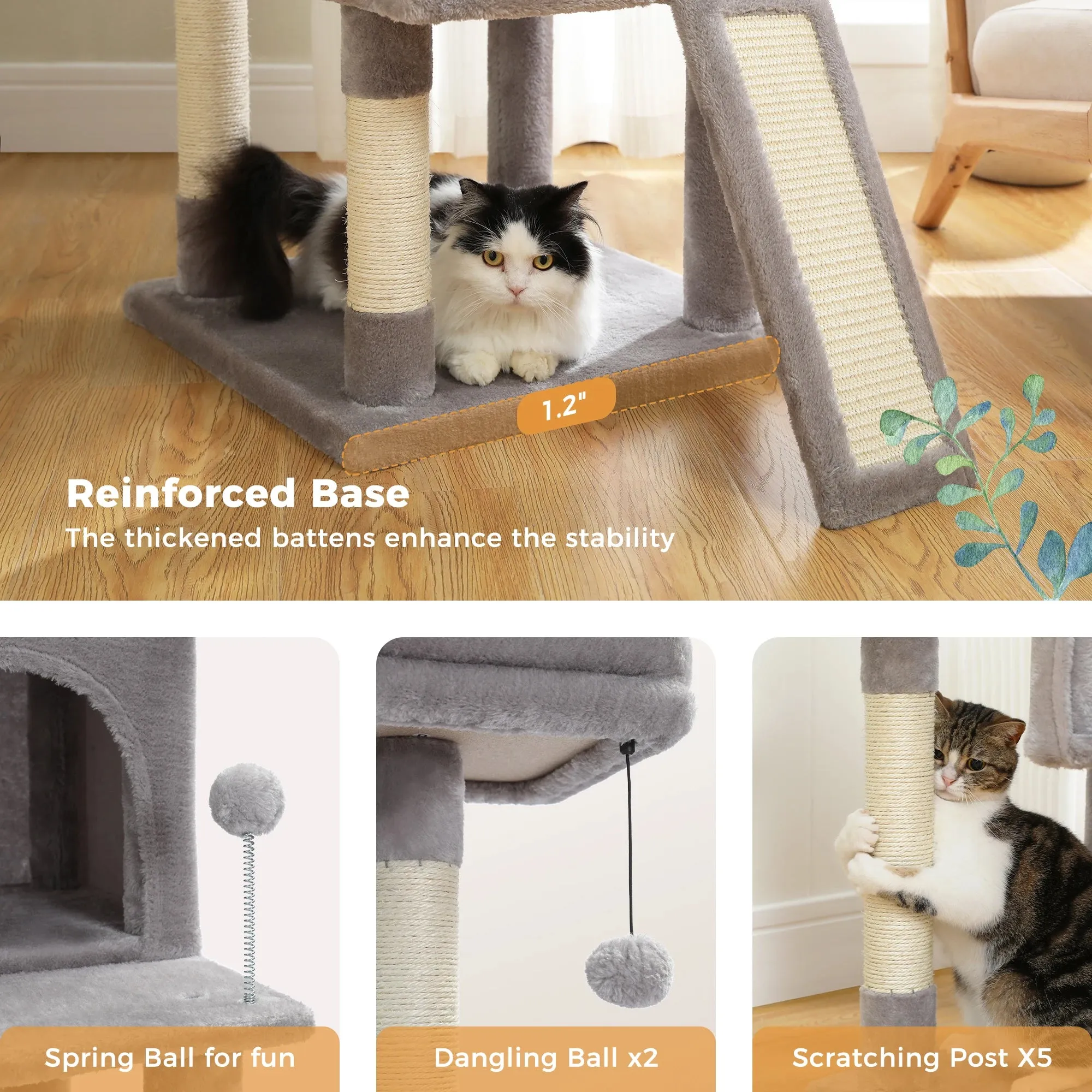 Multi-Level Cat Tree Tower with Scratching Post and Cozy Condo