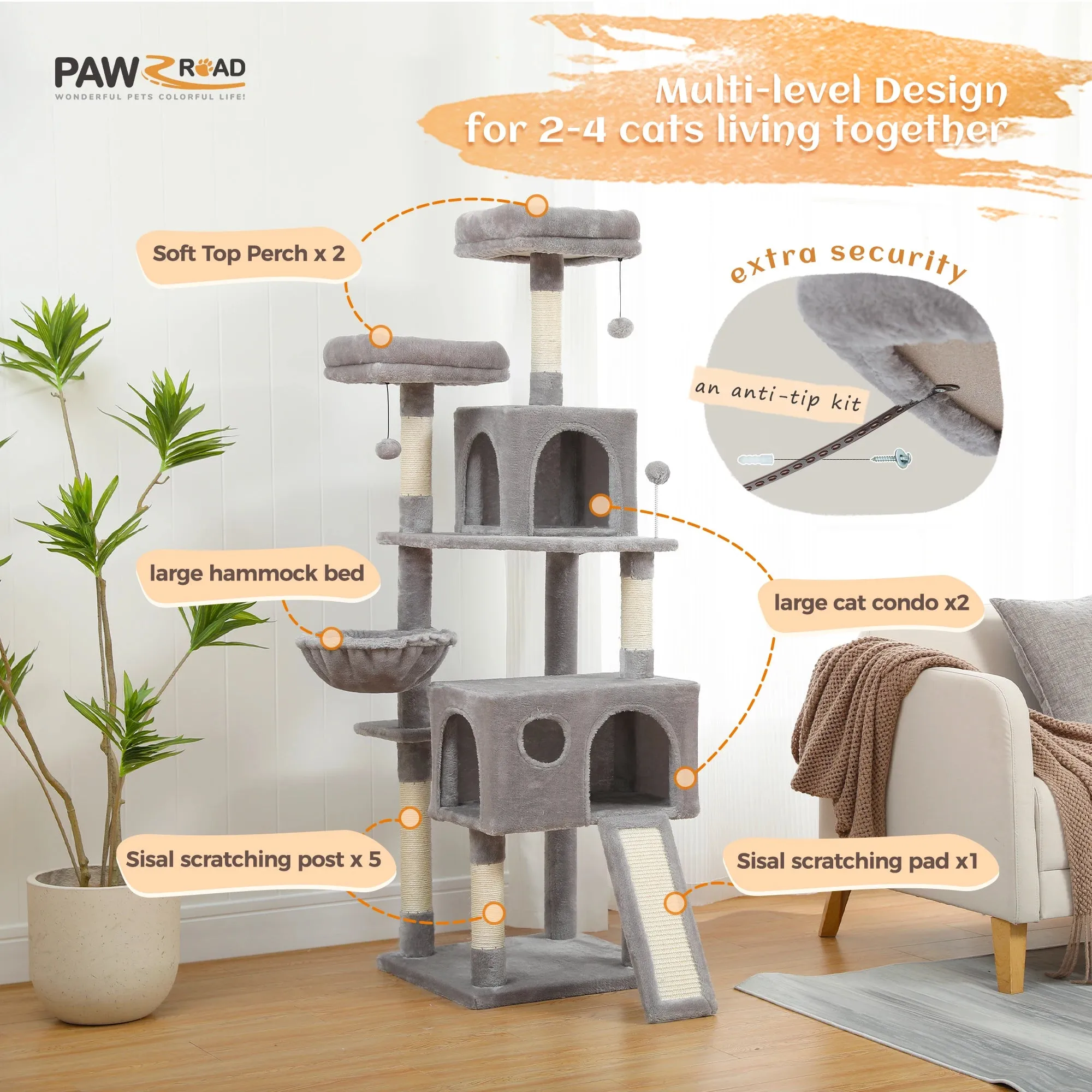 Multi-Level Cat Tree Tower with Scratching Post and Cozy Condo