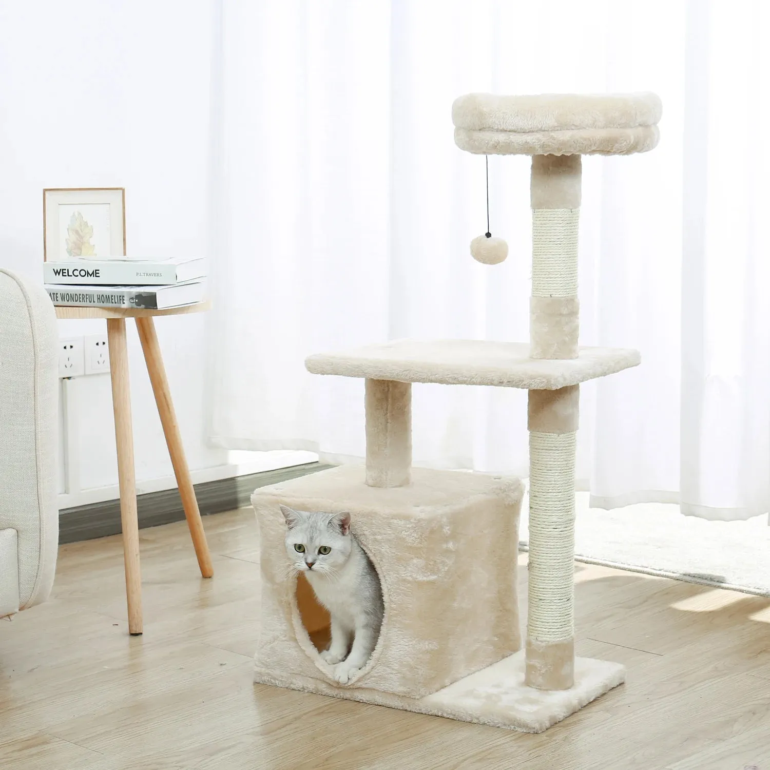 Multi-Level Cat Tree Tower with Scratching Post and Cozy Condo