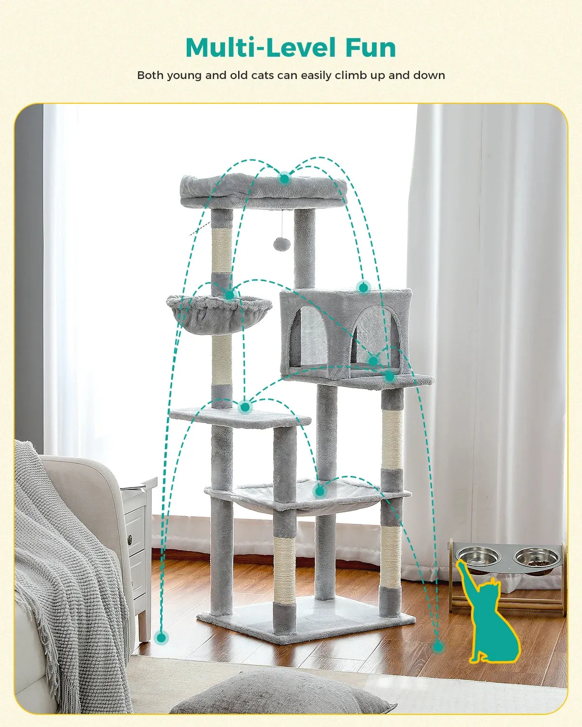 Multi-Level Cat Tree Tower with Scratching Post and Cozy Condo