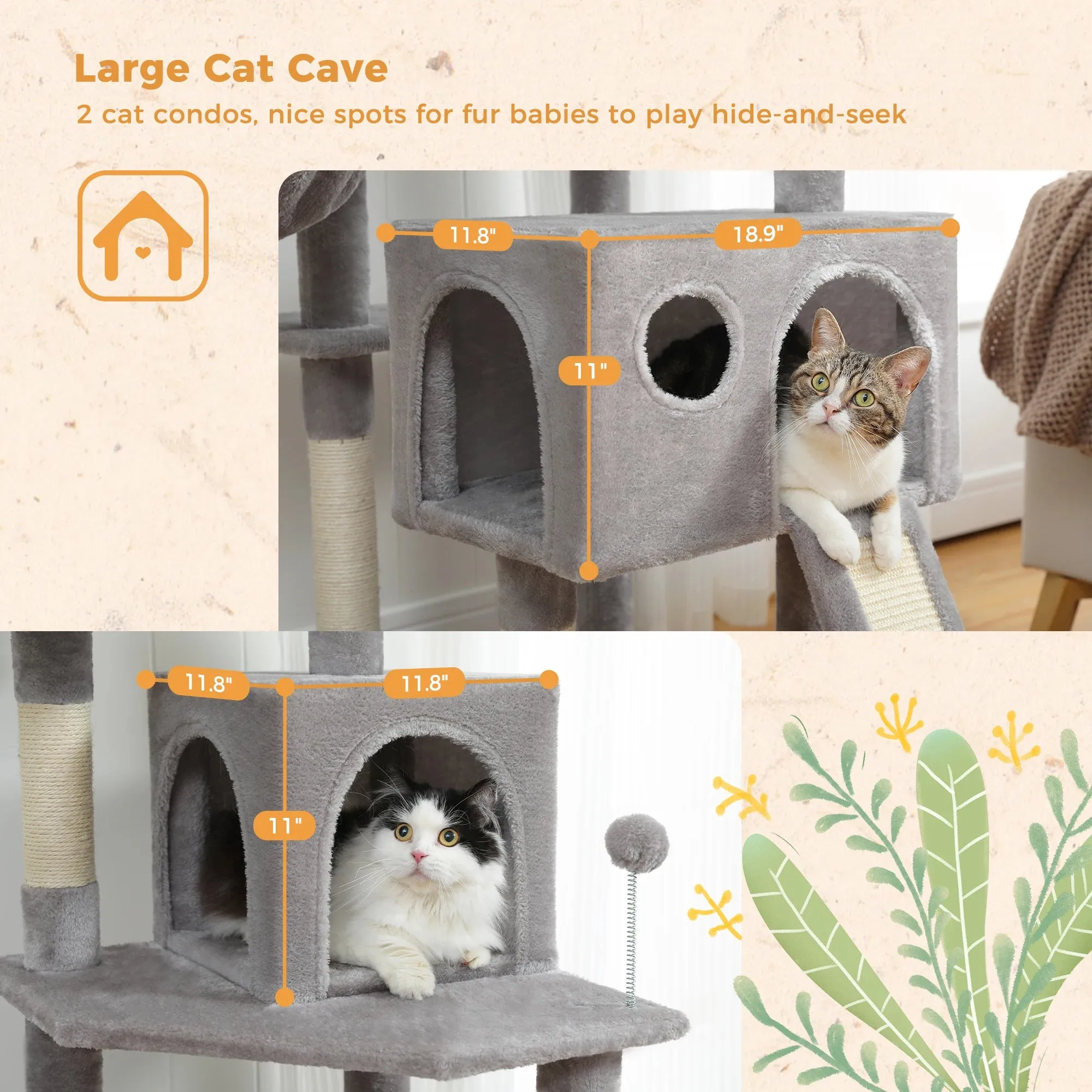 Multi-Level Cat Tree Tower with Scratching Post and Cozy Condo