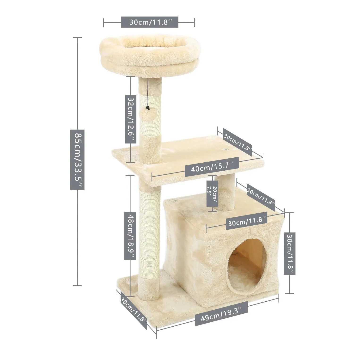 Multi-Level Cat Tree Tower with Scratching Post and Cozy Condo