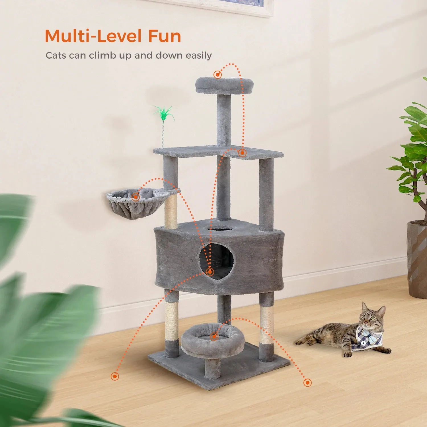 Multi-Level Cat Tree Tower with Scratching Post and Cozy Condo