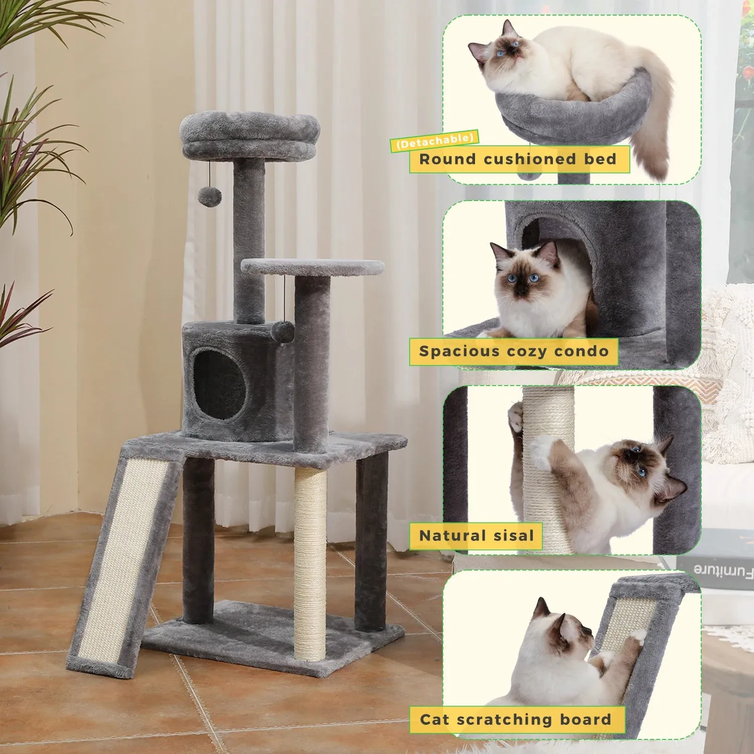 Multi-Level Cat Tree Tower with Scratching Post and Cozy Condo