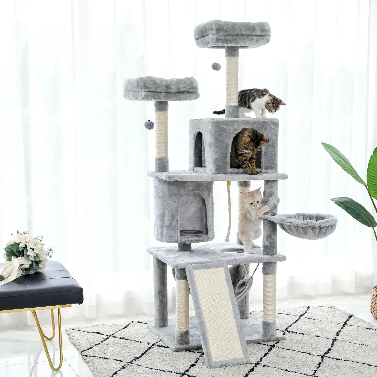 Multi-Level Cat Tree Tower with Scratching Post and Cozy Condo