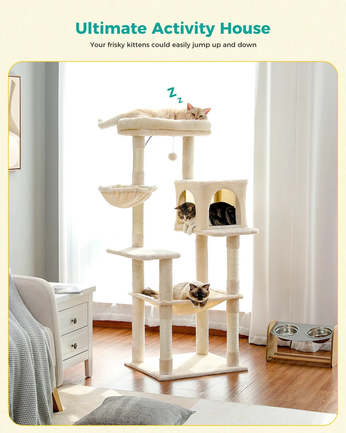 Multi-Level Cat Tree Tower with Scratching Post and Cozy Condo