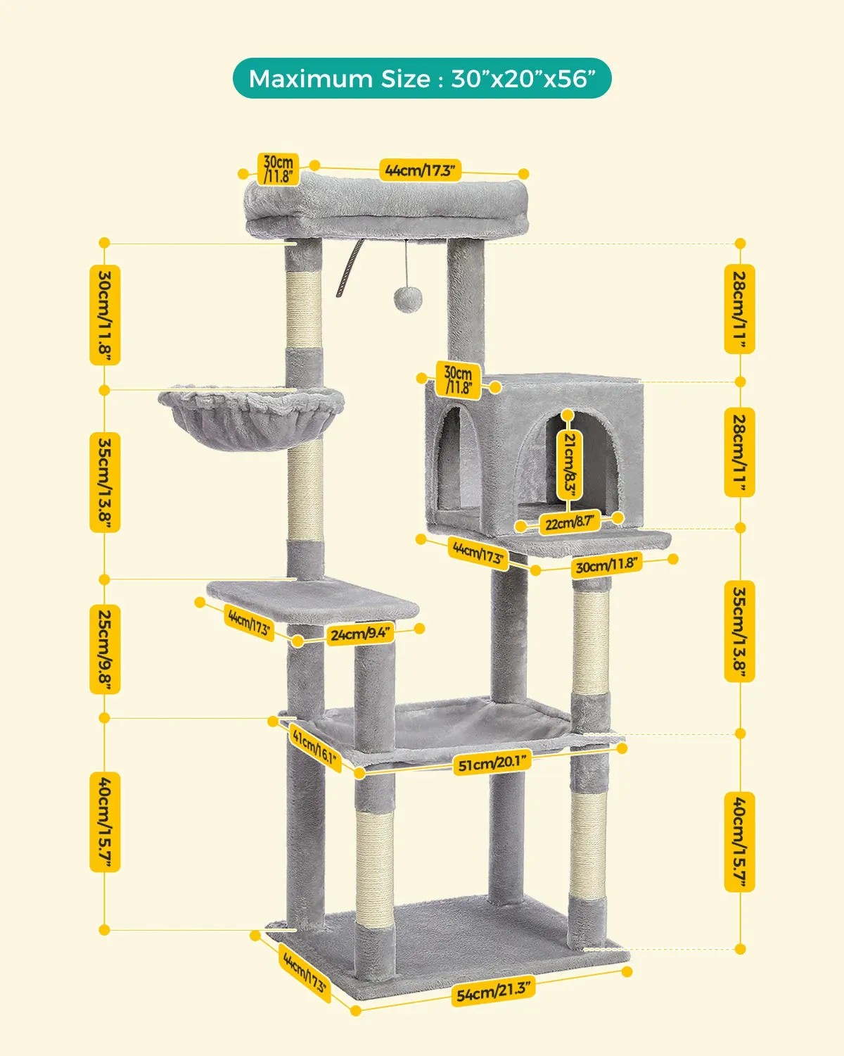 Multi-Level Cat Tree Tower with Scratching Post and Cozy Condo