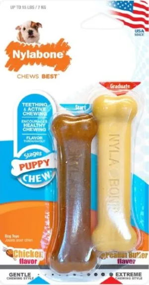 Nylabone Puppy Chew Nylon Dog Chew Toys, Chicken And Peanut Butter Flavors, Petite, 2 Count