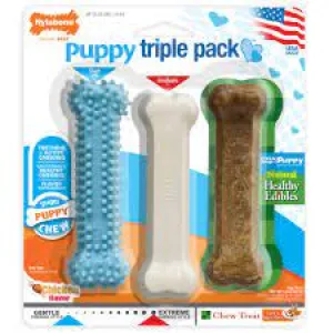 Nylabone Puppy Chew Toys & Treat Triple Pack Blue Regular