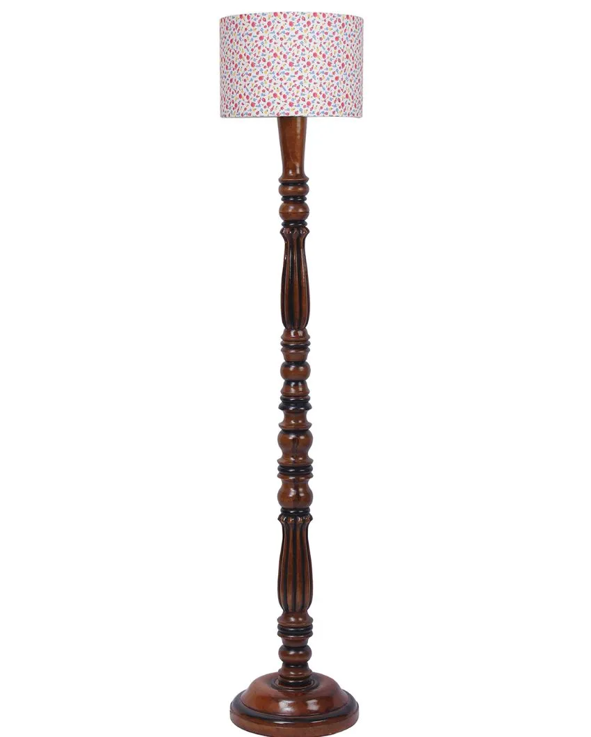 Printed Cotton Wooden Floor Lamp | 5 Feet