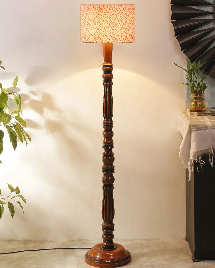 Printed Cotton Wooden Floor Lamp | 5 Feet