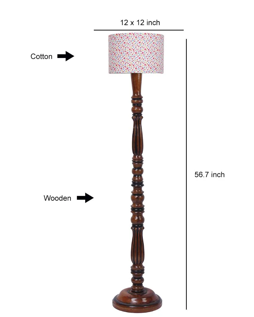 Printed Cotton Wooden Floor Lamp | 5 Feet