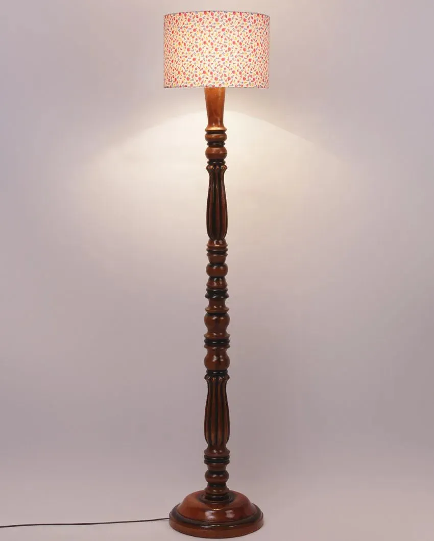 Printed Cotton Wooden Floor Lamp | 5 Feet