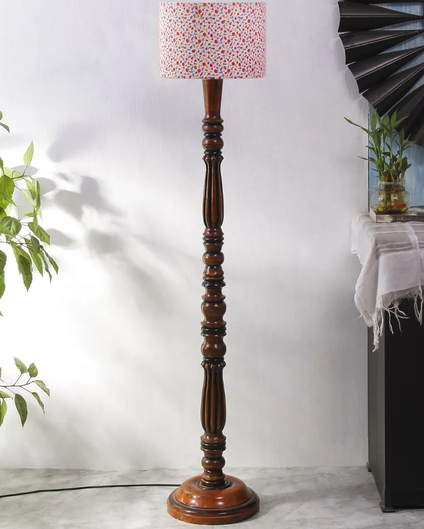 Printed Cotton Wooden Floor Lamp | 5 Feet