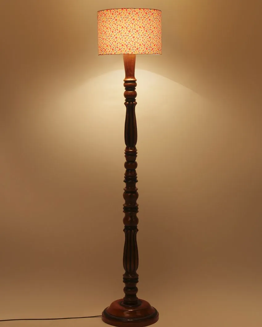 Printed Cotton Wooden Floor Lamp | 5 Feet