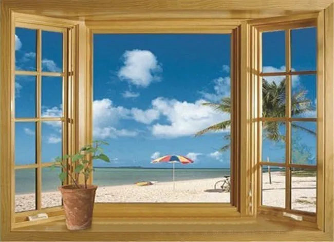 Super 3D Beach Window Wall Decal