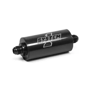 System 1 Medium Billet in-Line Fuel Filter - 35 Micron - Stainless Element - 8 AN Male Inlet - 8 AN Male Outlet - Black