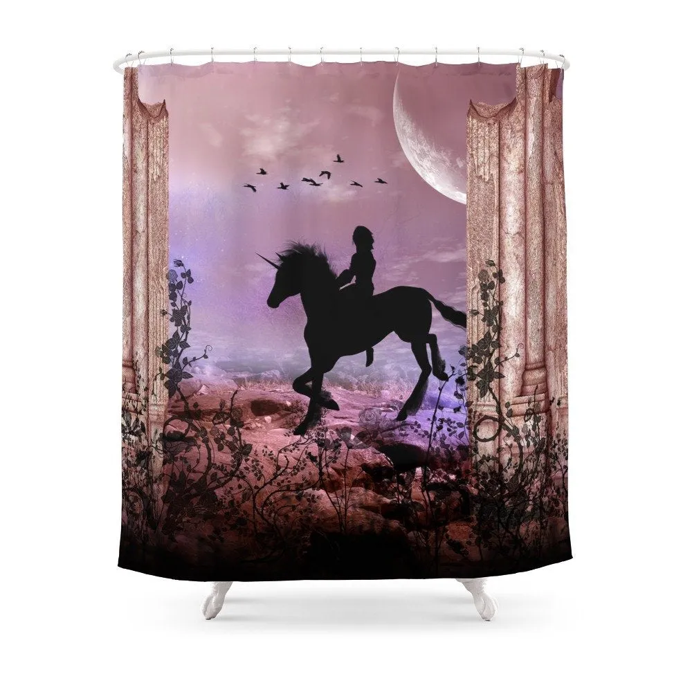 The Unicorn With Fairy Shower Curtain Set Waterproof Polyester Fabric Bath Curtain For Bathroom With Non-slip Floor Mat