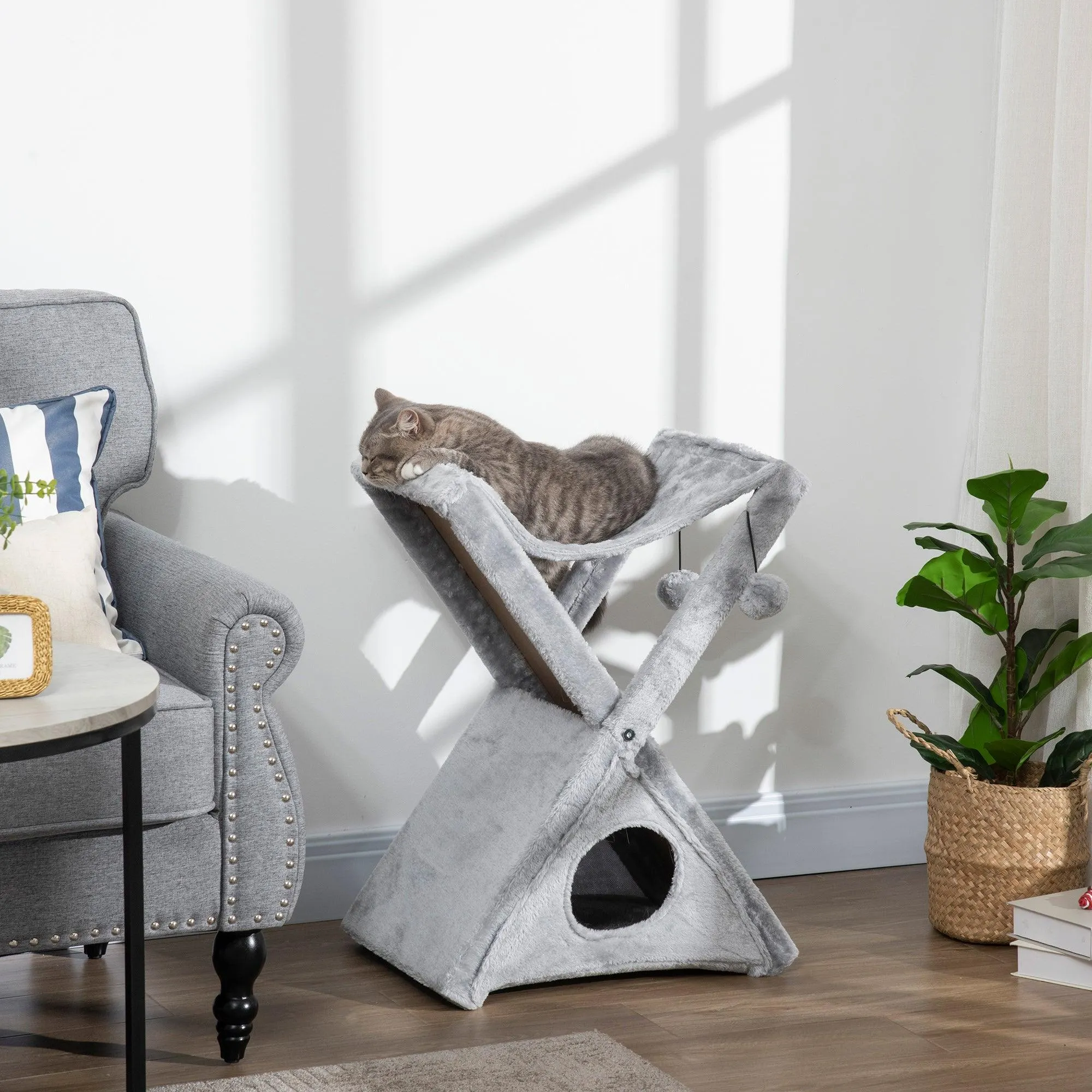 Two-Level Cat Tree Tower, 65cm - Grey