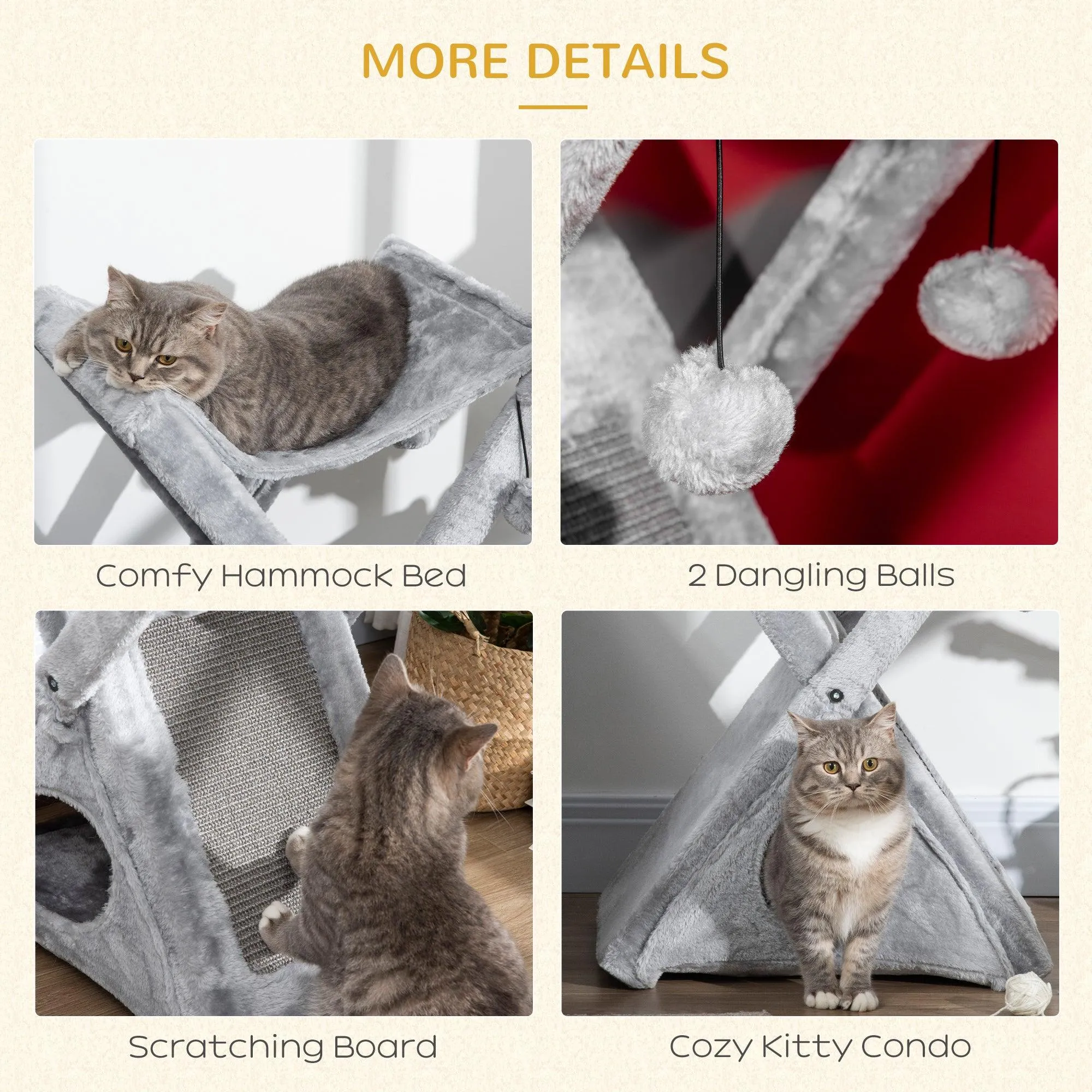 Two-Level Cat Tree Tower, 65cm - Grey