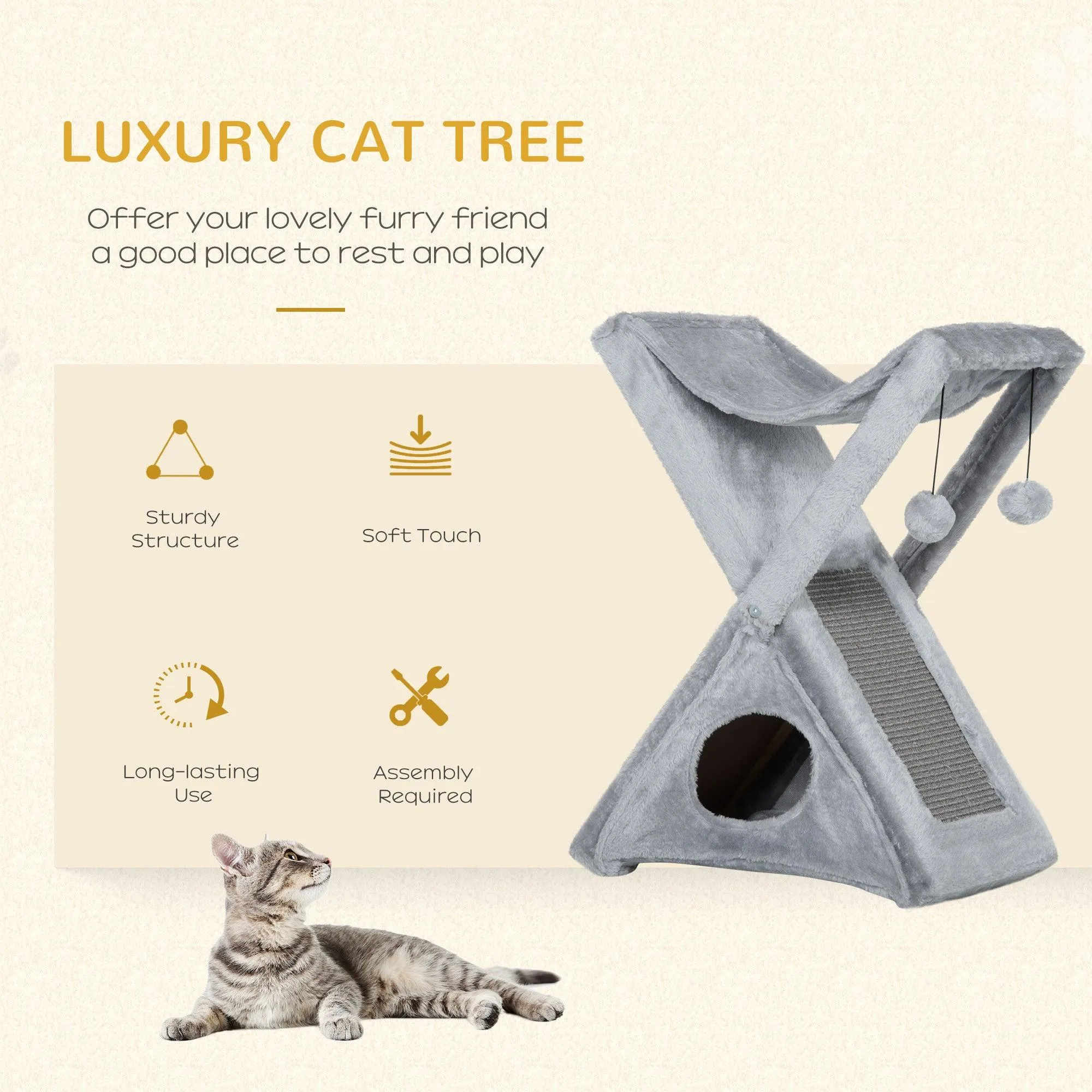 Two-Level Cat Tree Tower, 65cm - Grey