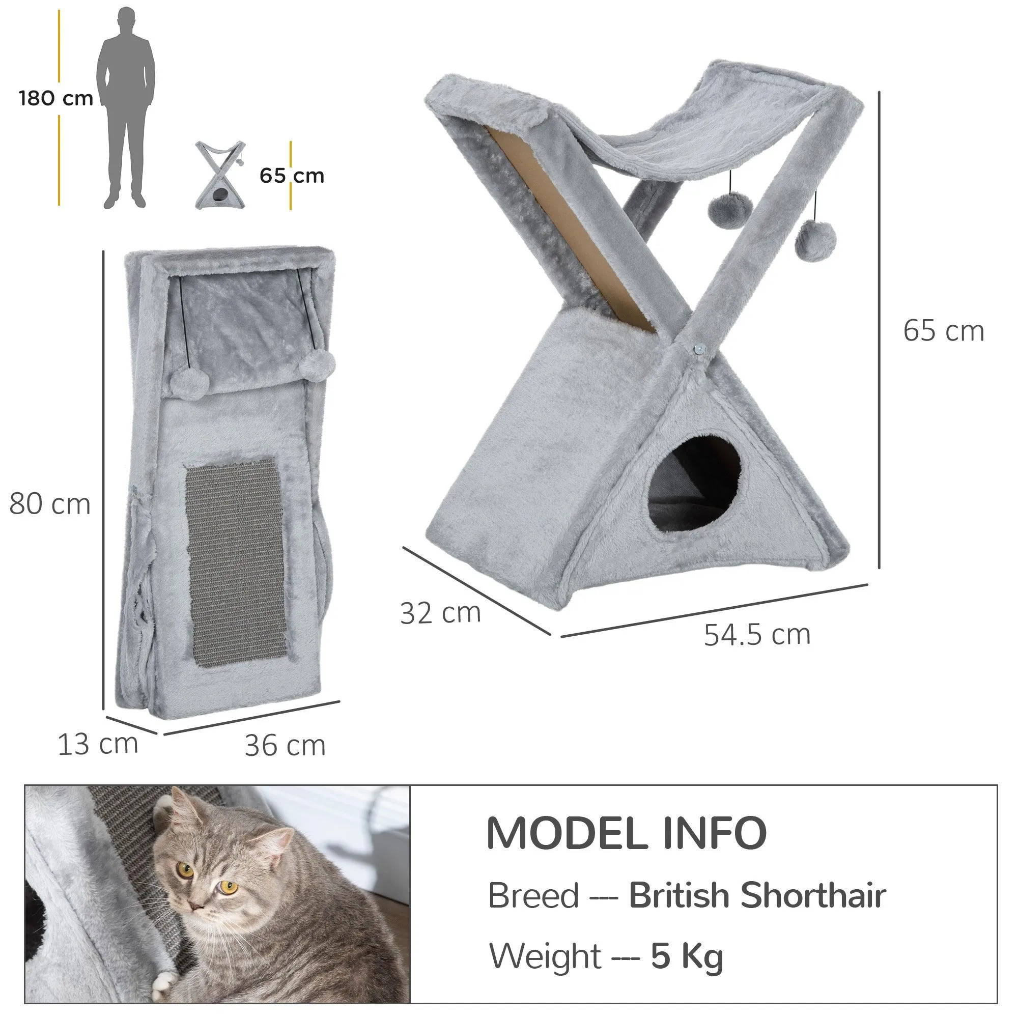 Two-Level Cat Tree Tower, 65cm - Grey