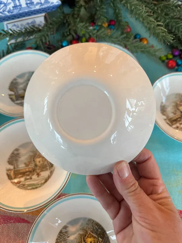 Vintage Dish Set, Currier & Ives The Farmers Home Winter Set of dishes 29 piece