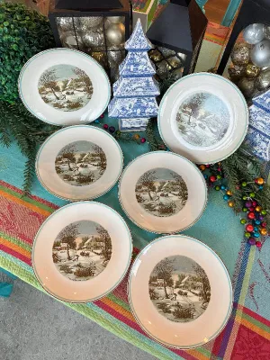 Vintage Dish Set, Currier & Ives The Farmers Home Winter Set of dishes 29 piece