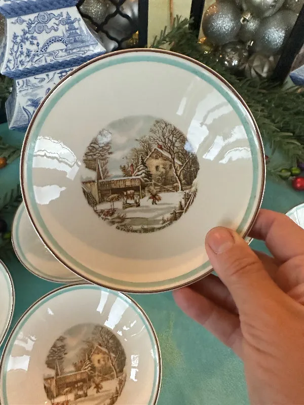 Vintage Dish Set, Currier & Ives The Farmers Home Winter Set of dishes 29 piece